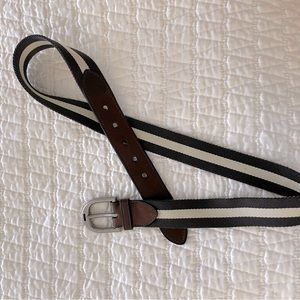 COACH Mens Webbing Belt Size 36 Woven Natural Leather Brown Silver Buckle